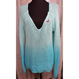 Hollister Women's‎ Open Knit Ombre Deep V-Neck Sweater Blue Size Medium